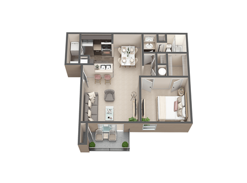 Floor plan for 1 bed, 1 bath, 641 sqft